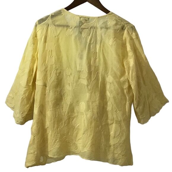 Johnny Was Yellow Silk Blouse Satin Asymmetrical Hem Blouse New Size Medium - Picture 3 of 6